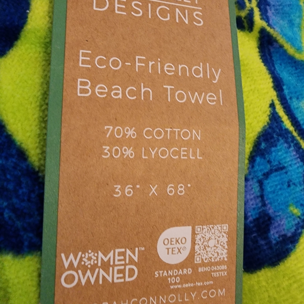 Deborah Connolly Beach Towel Pool Turtle Tropical Watercolor Blue Green - Picture 4 of 5
